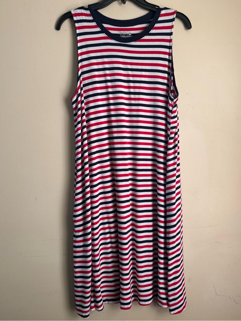 Women’s Sleeveless Stripe Dress - Navy, White & Red